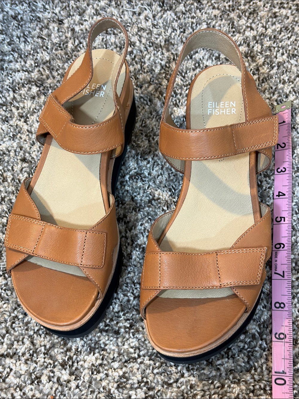 Eileen Fisher Cognac Leather Velcro Slingback Sandals